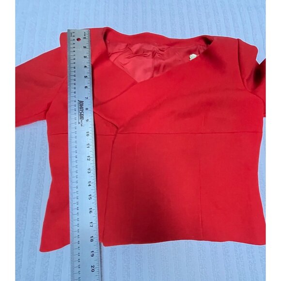 Women's Wrap Front Blazer Jacket with Gold Metal Accent Red Slightly Cropped - Picture 7 of 7